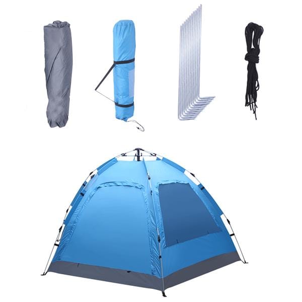3 to 4 Persons Waterproof Double Door and Window Compact Family Tent for Camping Overnight and other Outdoor Activities UV Protection Blue-4