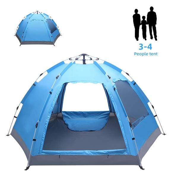 3 to 4 Persons Waterproof Double Door and Window Compact Family Tent for Camping Overnight and other Outdoor Activities UV Protection Blue-3