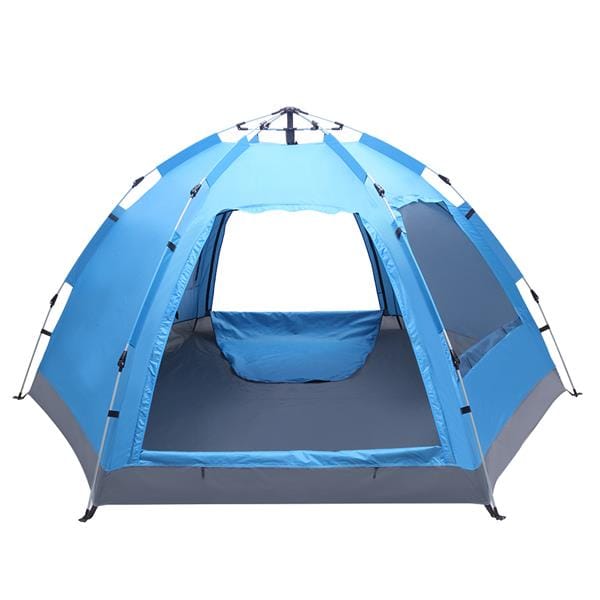 3 to 4 Persons Waterproof Double Door and Window Compact Family Tent for Camping Overnight and other Outdoor Activities UV Protection Blue-0