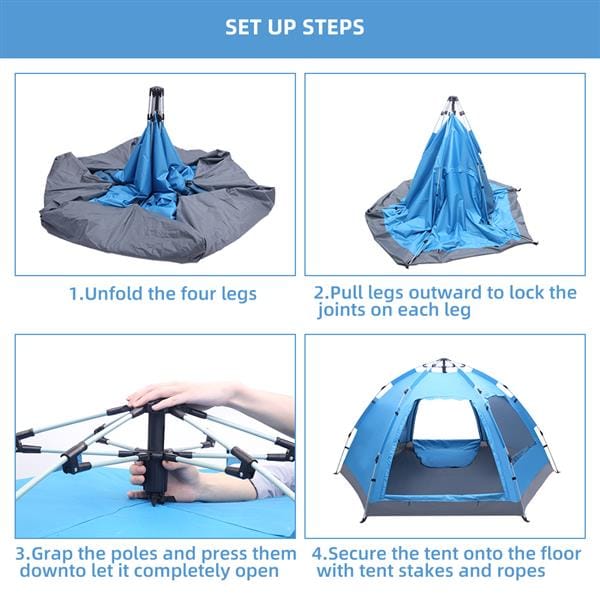 3 to 4 Persons Waterproof Double Door and Window Compact Family Tent for Camping Overnight and other Outdoor Activities UV Protection Blue-5