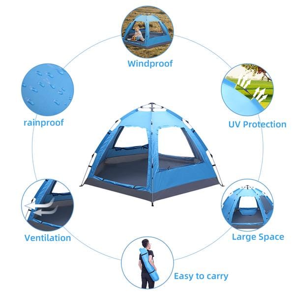 3 to 4 Persons Waterproof Double Door and Window Compact Family Tent for Camping Overnight and other Outdoor Activities UV Protection Blue-2